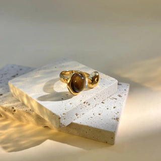 Bague pierre naturel doré A56 Mahana B