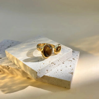 Bague pierre naturel doré A56 Mahana B