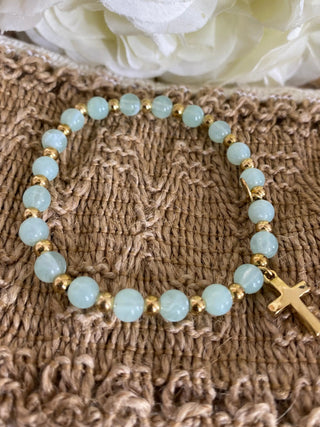 Bracelet élastique perle et croix A356 Mahana B Vert