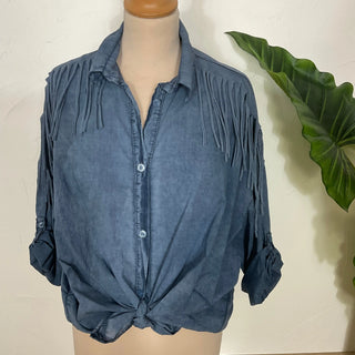 Chemise frange épaule V104 Mahana B Bleu jean