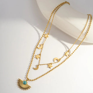 Collier pampille étoile et lune A74 Mahana B Or
