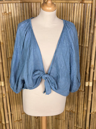 Gilet lin P129 Mahana B Bleu-jean