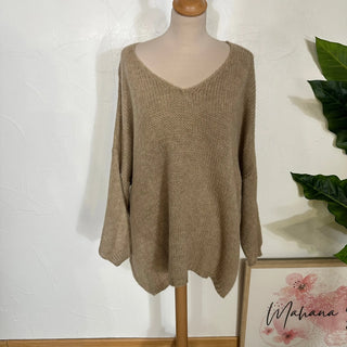 Pull loose col V  V176 Mahana B Beige