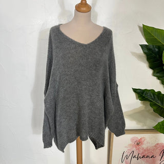 Pull loose col V  V176 Mahana B Gris