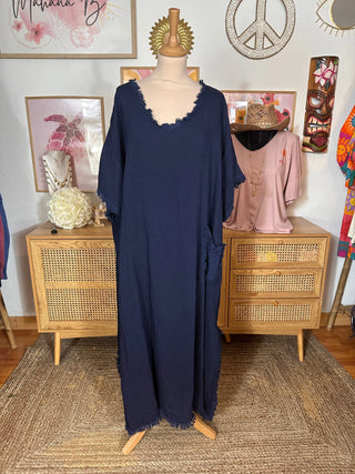 Robe droite frange S128 Mahana B Marine