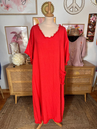 Robe droite frange S128 Mahana B Rouge