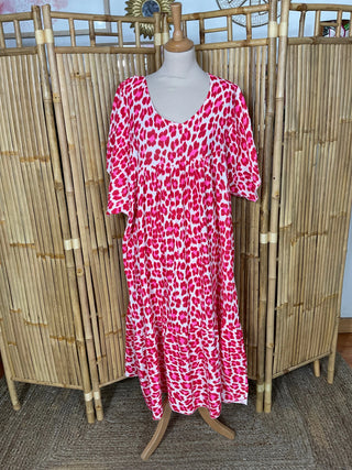 Robe gaze de coton léopard S105 Mahana B Rouge