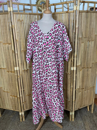 Robe gaze de coton léopard S105 Mahana B Rose