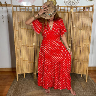 Robe longue à pois P145 Mahana B Rouge