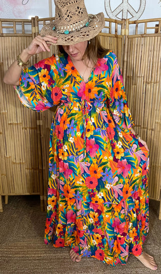 Robe longue fleuri 137 Mahana B Orange