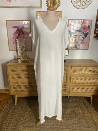 Robe longue frangé M64 Mahana B Blanc