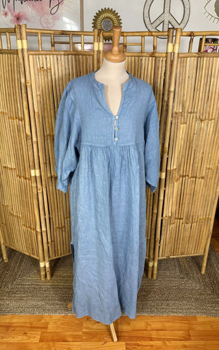 Robe longue lin P124 Mahana B Bleu-ciel