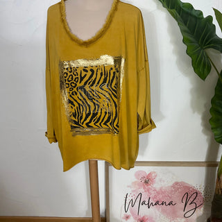 Sweat motif animal V98 Mahana B Moutarde